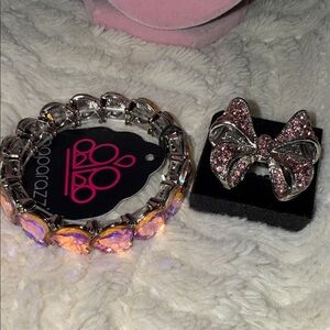 NWT Iridescent Heart Bracelet & Pink Bow Ring Set(Last Set)